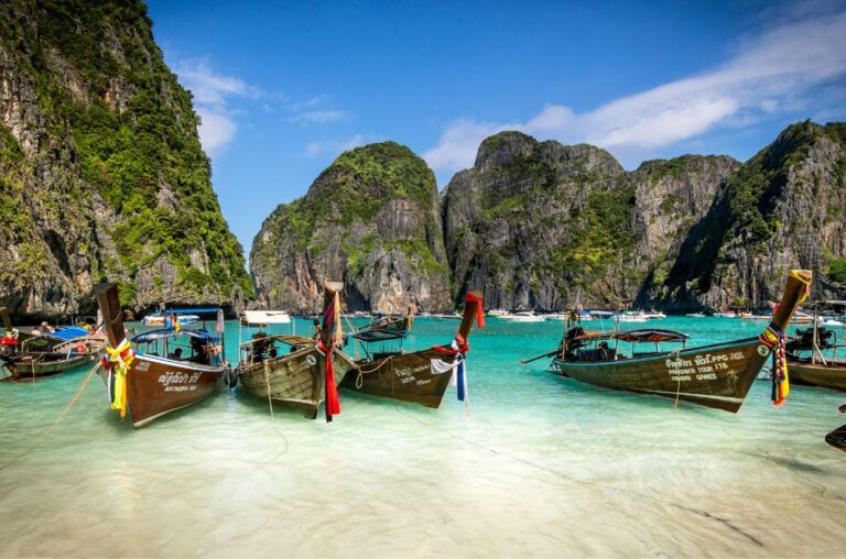 Long boats on Kho Phi Phi Beach