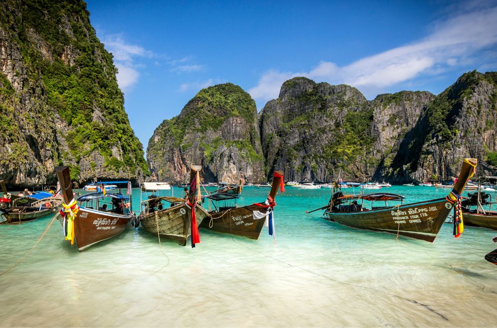 Long boats on Kho Phi Phi Beach