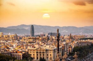 Barcelona sun set view